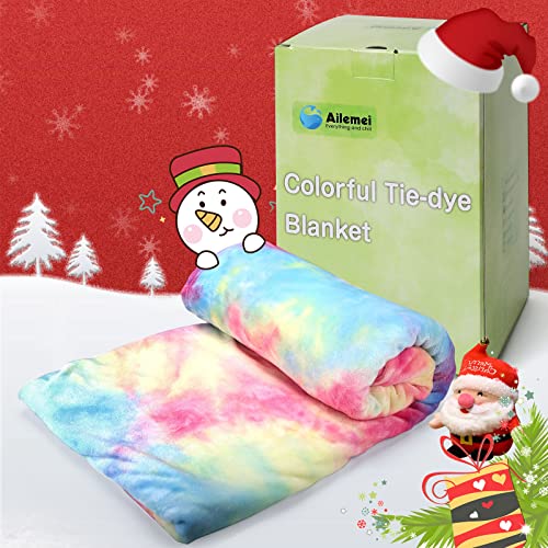Ailemei Direct Rainbow Tie Dye Throw Blanket For Girls, Soft Cute Funny Decorative Throw, Fuzzy Pastel Plush Blankets For Teen Girl Adults Kid's Gift #TOP3