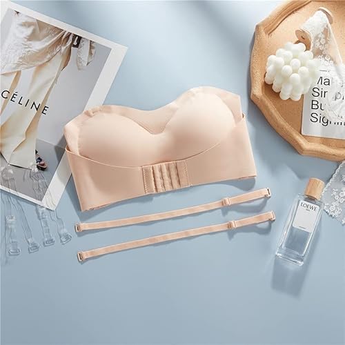 Modvica Women Lingerie Strapless Front Buckle Lift Bra, Wire-Free Anti-Slip Invisible Push Up Bandeau Bra Nude #TOP2