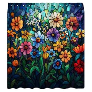 Kdydk Buntglas Blumenmuster Duschvorhang-Set