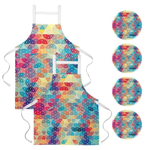 Tablier avec motif de triangle géométrique abstrait coloré et 4 broches