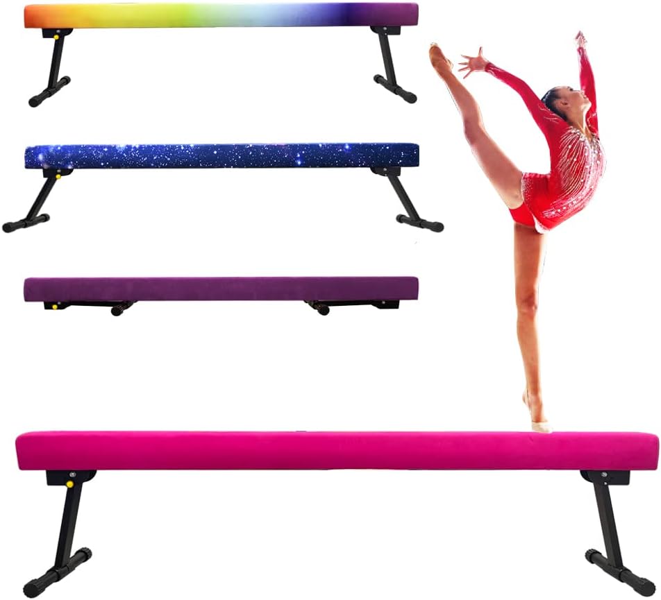 6FT Adjustable&Foldable Gymnastics Balance Beam,Home Gym Equipment,Easy Assembling and Storage,No Tool Require,for Kids Children Girls Training Ages 3-12