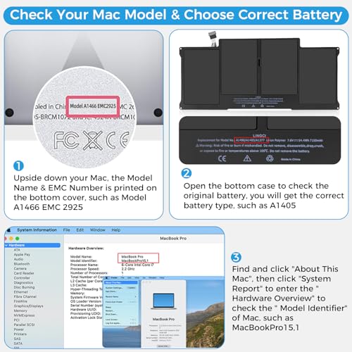 Image of A1466 Battery,A1405 A1496 A1377 Battery Replacement for MacBook Air 13 inch A1466 (Mid 2012,Mid 2013,Early 2014,Early 2015,2017) A1369 (Upgraded High Performance 7.6V 54.4Wh 7150mAh)