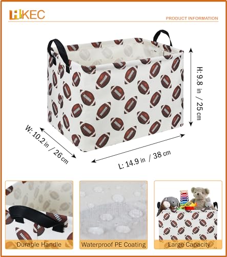 Image of Rectangle Rugby Storage Basket with Handles, Collapsible Storage Bin, Cute Books Box,Room Decor(Rugby)