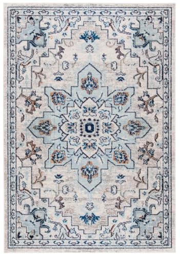 SAFAVIEH Madison Collection Accent Rug - 3' x 5', Ivory & Light Blue, Medallion Distressed Design, Non-Shedding & Easy Care, Ideal for High Traffic Areas in Entryway, Living Room, Bedroom (MAD473D)