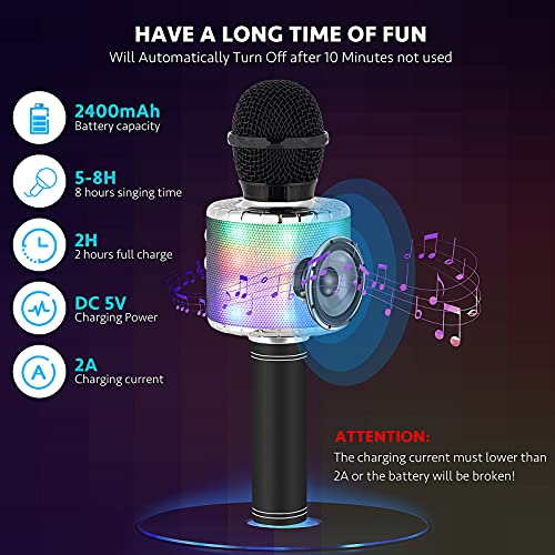Milerong Karaoke Microphone for Kids Singing,5 in 1 Wireless Bluetooth Microphone with Led Lights Karaoke Machine Portable Mic Speaker Player Recorder for Home Party Birthday Black (Image - 5)