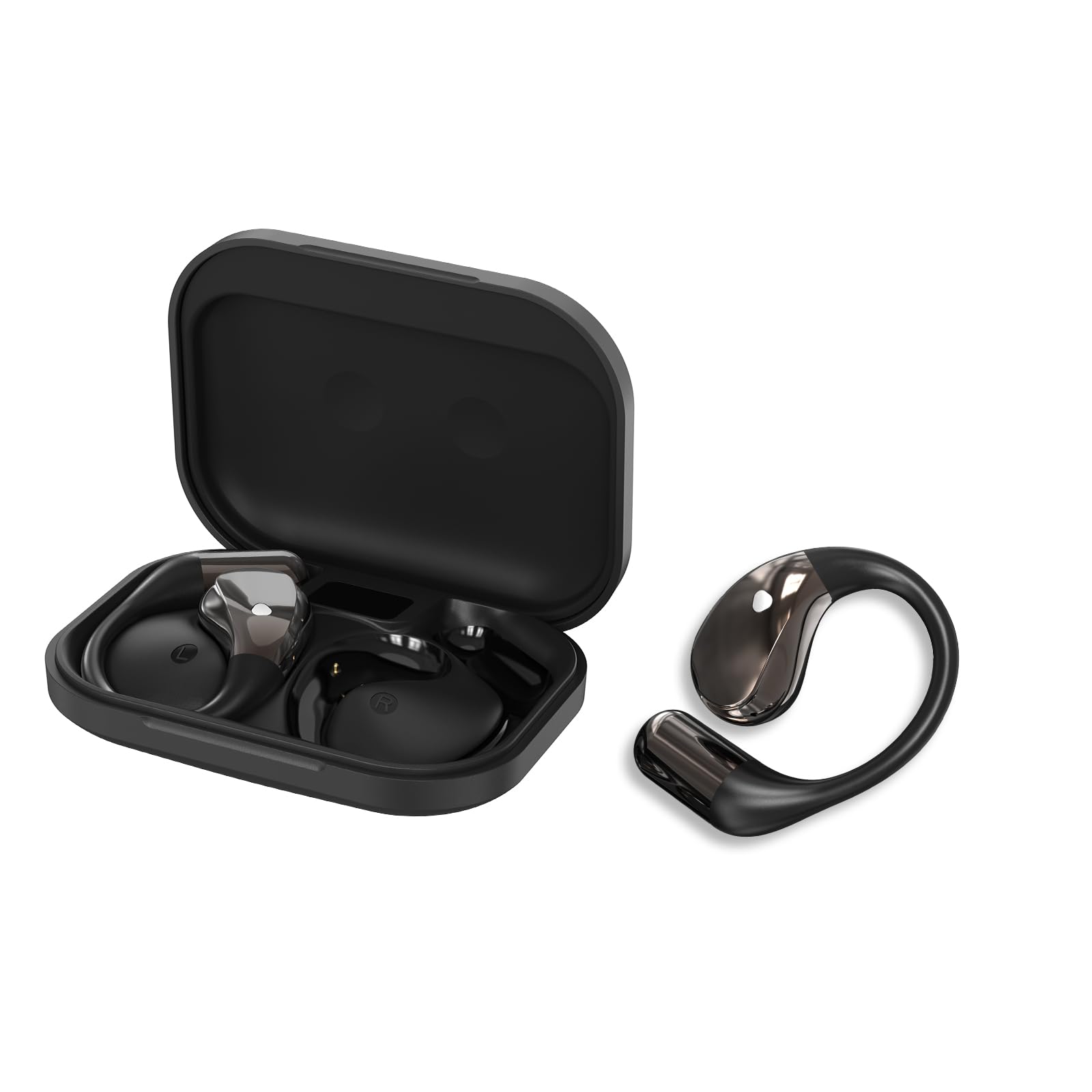 Open-Ear Bluetooth 6.0 Headphones with HD Mic, 40H Playtime, LED Display, IP7 Waterproof Sports Earbuds, Black-image-34