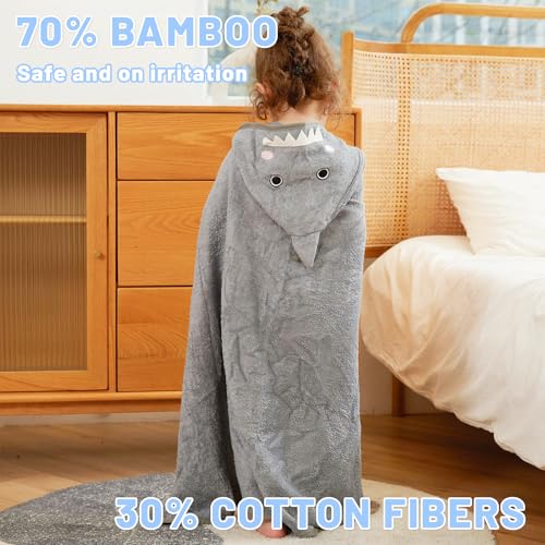 Image of Baby Hooded Bath Towel for Newborns Infants and Toddlers Soft Absorbent Rayon Baby Hooded Towel with Cute Animal Hood Skin Friendly 30 x 30 Inches (Grey)