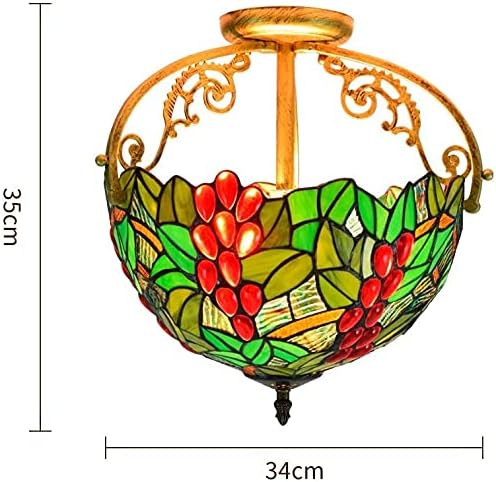 Scpantkend Vintage Tiffany Stijl Gebrandschilderd Glas Kroonluchter Handgemaakte Tiffany Plafondverlichting 12 "Halve Plafondlamp Tiffany Groen Blad Rood Fruit Glas Stijl Plafond Lamp Hanglamp Woonkamer Lichte G photo 2