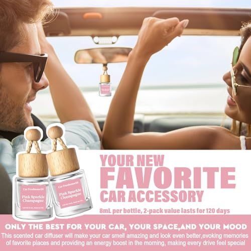 Image of HoogaLife Car Air Freshener Diffuser 2 Pack Hanging Air Freshener Diffuser - Pink Sparkle Champagne Fragrance Oil Air Diffuse r for Car, 45+ Days Long Lasting Fragrance Made in USA (P38)