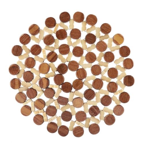 Image of Wooden Trivet for Dining Table - Bamboo Heat Resistant Pad with Anti-Slip Grip Mats, Round Hot Pot Holder and Pan Stand for Kitchen Countertop Protection (Flower Design 6 pcs, Pack of 6)