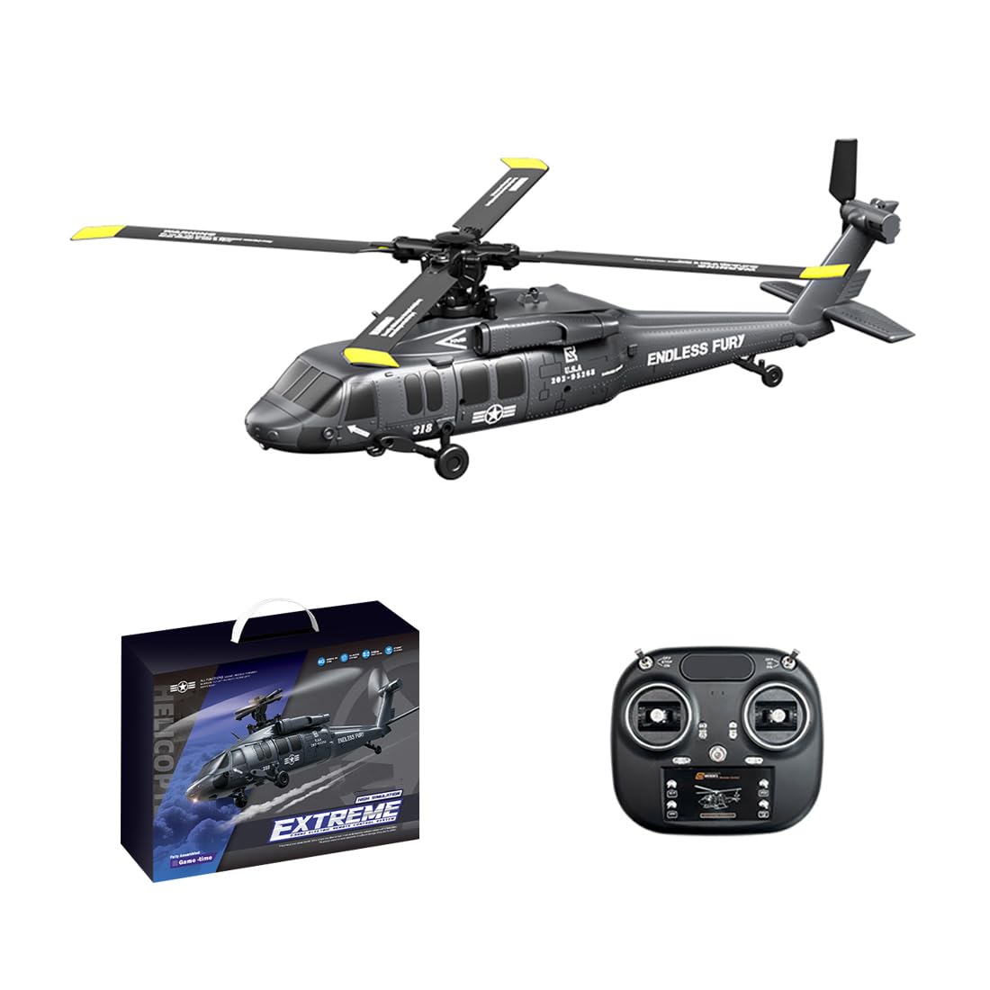 UH-60 Elicottero telecomandato per adulti, 2.4G 5CH Flybarless RC elicottero con volo invertito con una chiave, mantenimento dell'altitudine barometrica e posizionamento del flusso ottico, regali per