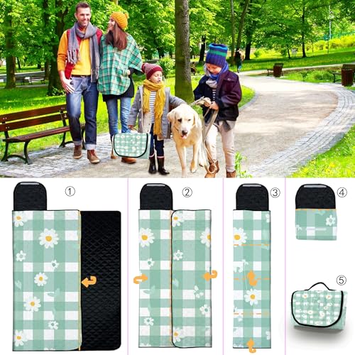 Extra Large Picnic Blanket Waterproof,80"x 80"Foldable Machine Washable Beach Blanket,Outdoor Blanket for 6-8 Adults,Suitable for Indoor Crawling,Park Beach,Camping,Hiking,Family Travel(Light green) - image 6