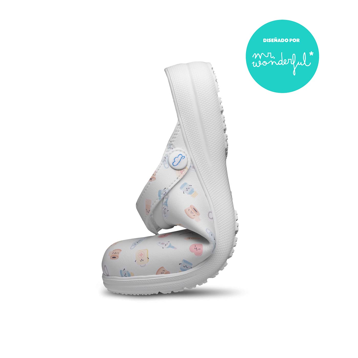 FELIZ CAMINAR x Mr. Wonderful- Zuecos Estampados Sanitarios Wonderful Steps/Antideslizantes y cómodos para Mujer/Clínicas, Veterinarios, Hospital, Geriatricos/Bolsa DE Fieltro DE Regalo