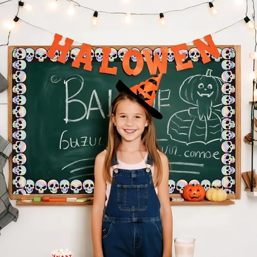 Image of BeYumi Halloween Skull Border Trim - 65ft Skull Skeleton Roll Border Decor