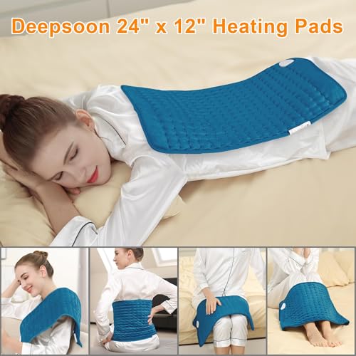 Image of Deepsoon Heating Pad,Electric Heating Pads for Back,Neck,Moist Heating Pad for Abdomen Shoulder Knee Legs,Dry /Moist Heat&Auto Shut Off,Mother's Day Birthday for Men and Women,Blue,24x12 Inch