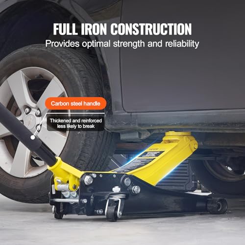 Image of VEVOR Low Profile Floor Jack 2 Ton (4400 lbs), Heavy Duty Iron Hydraulic Racing Floor Jack, Hydraulic Car Jack, Dual Piston Quick Lift Pump, 3 inch-18.5 inch Height Lifting Range (Yellow)