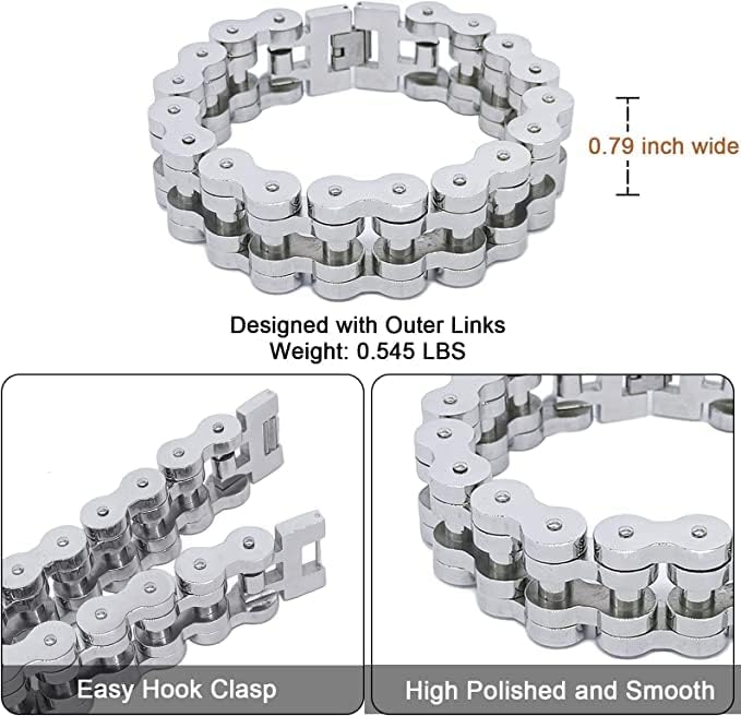 Dream Apparel Mens Stainless Steel Bike Chain Motorcycle Chain Bracelet for Women, 3/4 Inch Wide Heavy Metal Biker Bracelet, Bicycle Link Chain Bracelet - Image 4