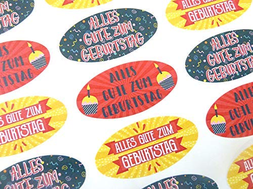 30 Stück 'Alles Gute' Geburtstags-Sticker – Bunte Ovale Etiketten Zum Bekleben