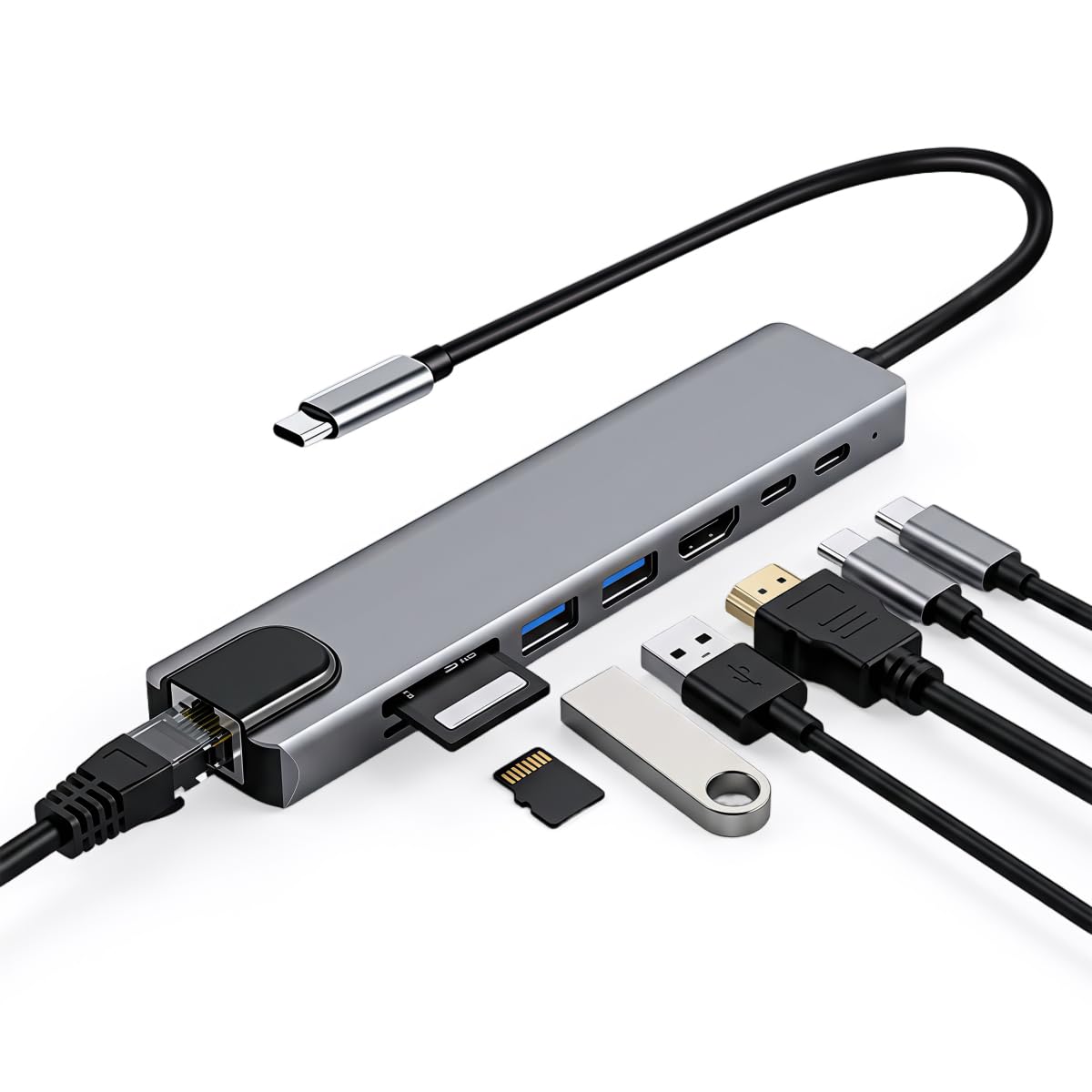 Verilux® 8-in-1 USB C Hub with 100M Ethernet 4K HDMI USB 3.0 Card Reader | SD and Micro SD Card Reader Multiport Adapter for MacBook, Laptop, Tablet and Type-C Devices-picture-30