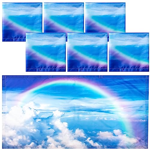 Image of Hortsun 6 Pcs Fluorescent Light Covers - 4 x 2 Feet Magnetic Light Filters, Must Haves for Teacher Supplies, Ceiling Covers for Classroom Fluorescent Shade Hospitals School Office(Rainbow in Blue Sky)