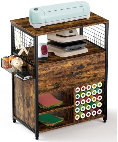 Anwick Craft Organization and Storage Cabinet Compatible with Machines,Rolling Craft Storage Removable Vinyl Holders and Drawer,Crafting Desk with Storage for Craft Room