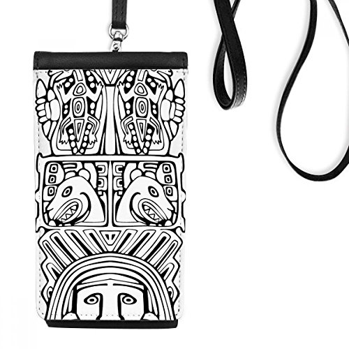 Bourse en cuir suspendu pour smartphone avec motif totem indien noir