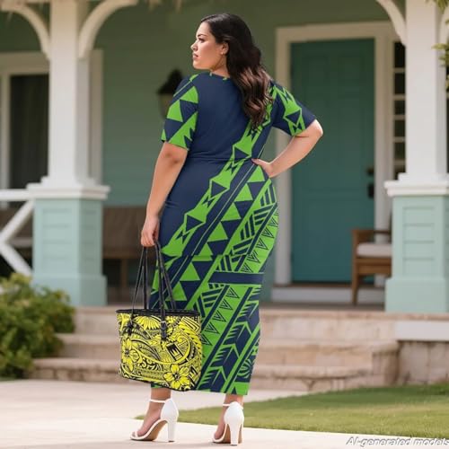 Image of Polynesian Dress for Women Short Sleeve High Waist Maxi Skirt | Puletasi dress, t-shirt and skirt two-piece, elastic material, lightweight, soft, plus size, luau party, wedding, clubwear