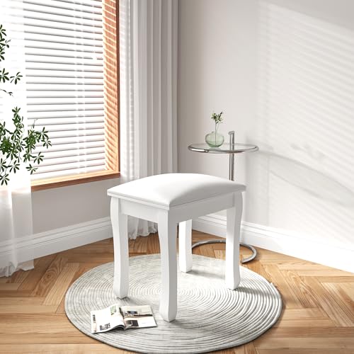 Sgabello moderno quadrato da toeletta, panca da trucco in cotone ad alta elasticità, seduta imbottita per piano per sala trucco, bagno, soggiorno, eleganti gambe curve bianche
