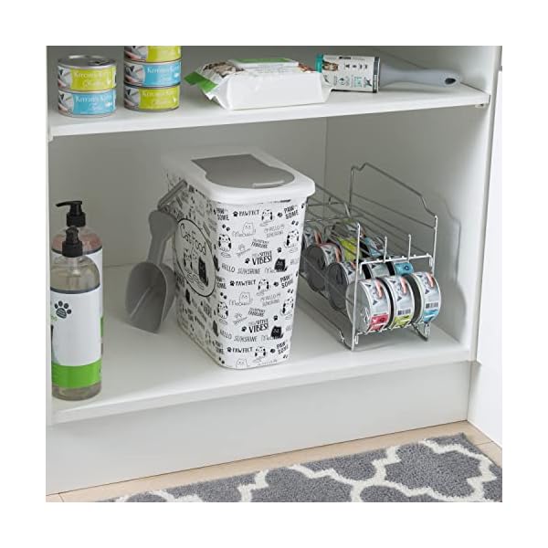 Pounce-Fetch-3-Gallon-Pet-Dry-Food-Container-with-Scooper-Cat-Food-Organizer-Helps-Organize-Pantry-and-Cabinets-Cats-Kitty-Print-Design-Carrying-Handle-Flip-Top-Lid Pet Dry Food Container with Scooper