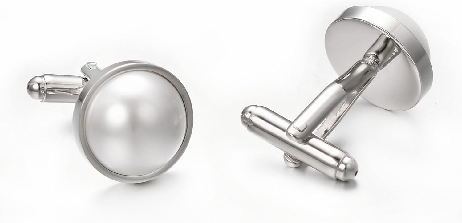 Pearl Silver Cufflinks for Men Personalized Cuff links Wedding Party Business Tuxedo Cuffs Jewelry