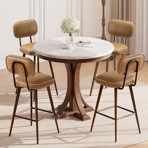 Image of MALOL 26 inch Swivel Bar Stools Set of 4, Mid Century PU Leather Counter Height Bar Chairs with Low Back and Metal Legs, Modern Bar Stool Chair for Kitchen Island, Brown