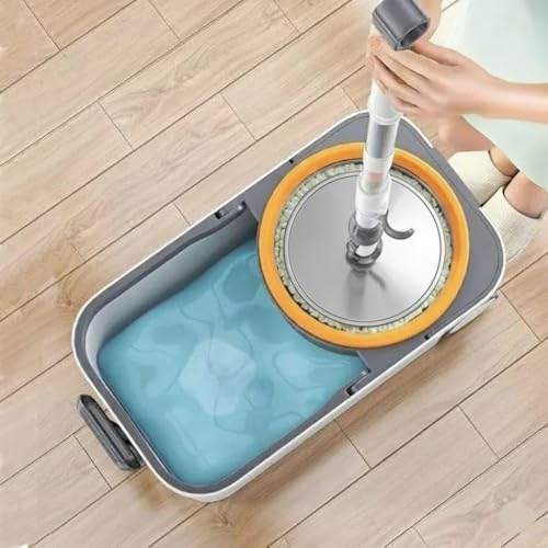Image of 360 Rotating Easy Floor Cleaning Bucket Spin Mop with Stainless Steel Adjustable Handle & Wheels mop Set with 2 Microfiber Refill (Bucket Spin Mop)