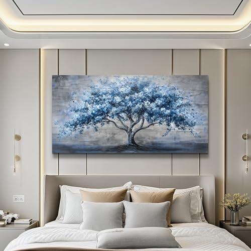 KELIYUAN Canvas Wall Art For Living Room Bedroom Wall Decor Office Dining room Abstract Art Blue Tree Painting Room Hallway Wall Home Decoration Prints Artwork Picture Ready To Hang 20x40 Inches