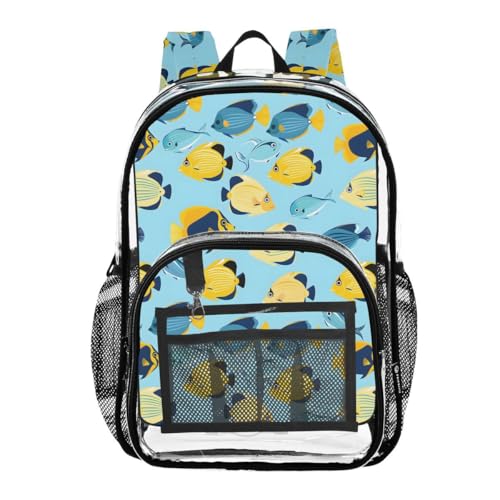 ALAZA Fish on Blue Clear Backpack PVC Transparent Bookbag Heavy Duty for Student Boy Girl Kids Adult School Travel Work