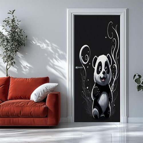 Pegatinas 3D para Puertas de Interior Panda gigante Animales lindos Mural de Puerta Autoadhesivo, Extraíble, para Dormitorio, Sala de Estar, decoración del Hogar, 80 X 200 Cm
