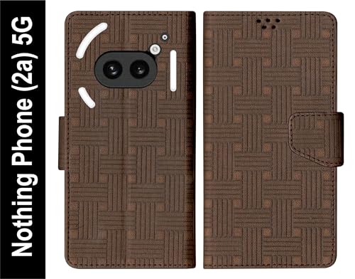 Image of SBMS Flip Cover for Nothing Phone (2a) 5G Back Cover Case with Magnatic Closure | Genuine Leather Finish | Inbuilt Stand | Card & Money Pocket (Mat Brown)