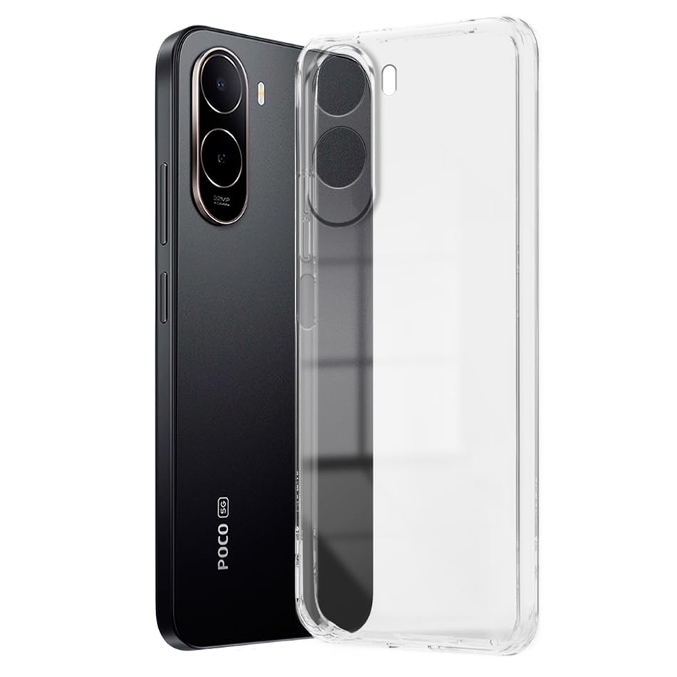 Image of Fashionury Shockproof Crystar Clear Back Case Cover for Mi Redmi A7 Pro 5G / Poco C85X 5G | Transparent Back Case | Raised Bumps for Camera & Screen Protection