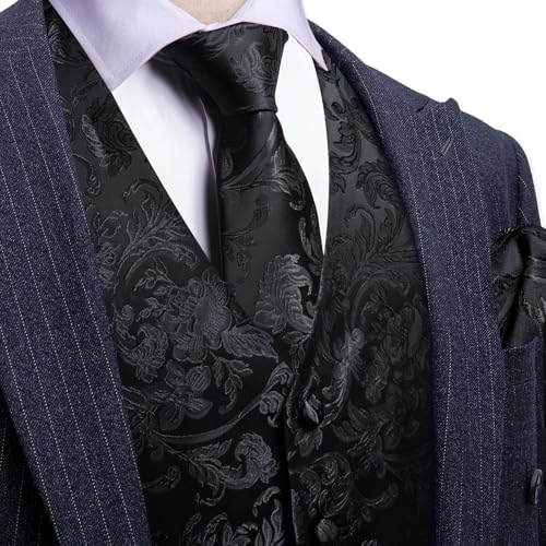 Image of Barry.Wang Men's Suit Vest Tie Bowtie Set Formal Silk Paisley Waistcoat Hanky Cufflinks Lapel Pin Set Wedding Party 7PCS