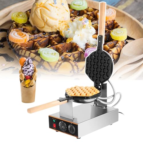 pealiritansemen Commercial Bubble Waffle Maker, Electric Non-Stick Pan Stainless Steel Egg Waffle Maker, With Temperature/Time Control Knob, For Home Commercial Use,SingleHead