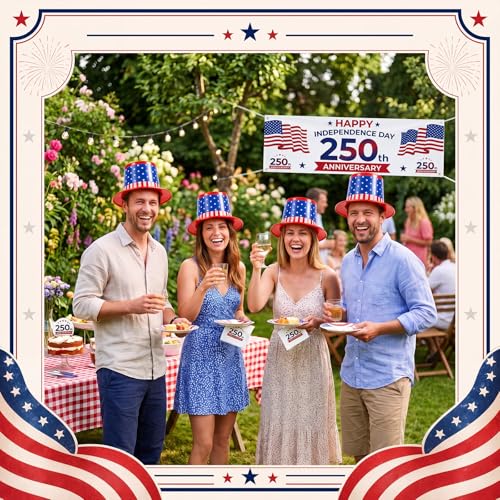 Image of Shyyween American Flag Plastic Hats Patriotic 4th of July USA Party Accessories Red White and Blue Hats for Independence Day