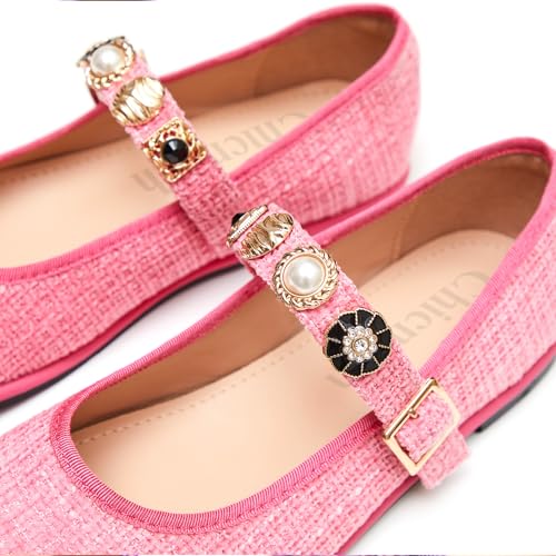 Mary Jane Flats;Round Toe Ballet Flat;Imitation Pearls;Strass & Metal3