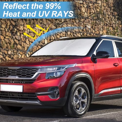 Custom Fit Seltos Windshield Sunshade for 2021-2024 2025 2026 Kia Seltos Front Window Shades Cover for Windshield Sun Visor Protector 210T Reflector Blocks UV Rays Cooler Car Accessories