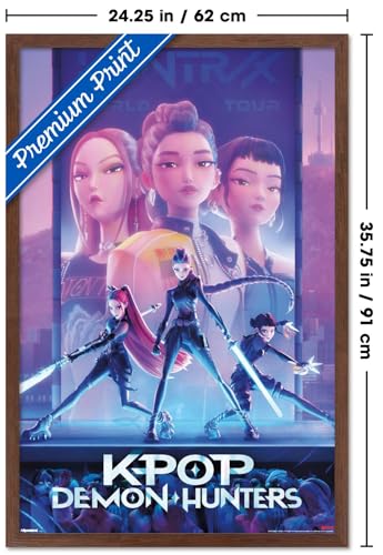 Image of Netflix KPop Demon Hunters (2025) - One Sheet Wall Poster, 34L inch x 22.4W inch, Mahogany Framed Version