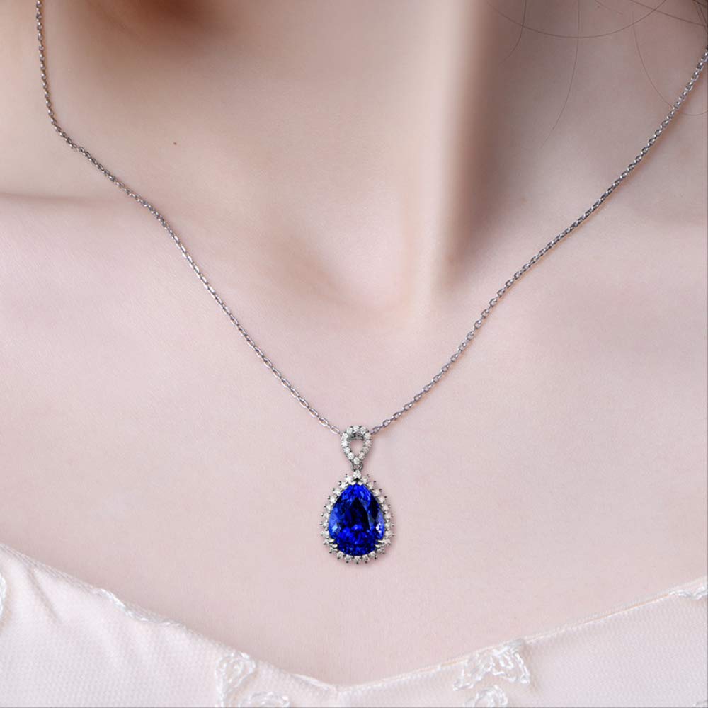 Pendente di Smeraldo a Forma di Goccia per Donne, Collana 925 allumeato con Cavo Lungo 45 cm