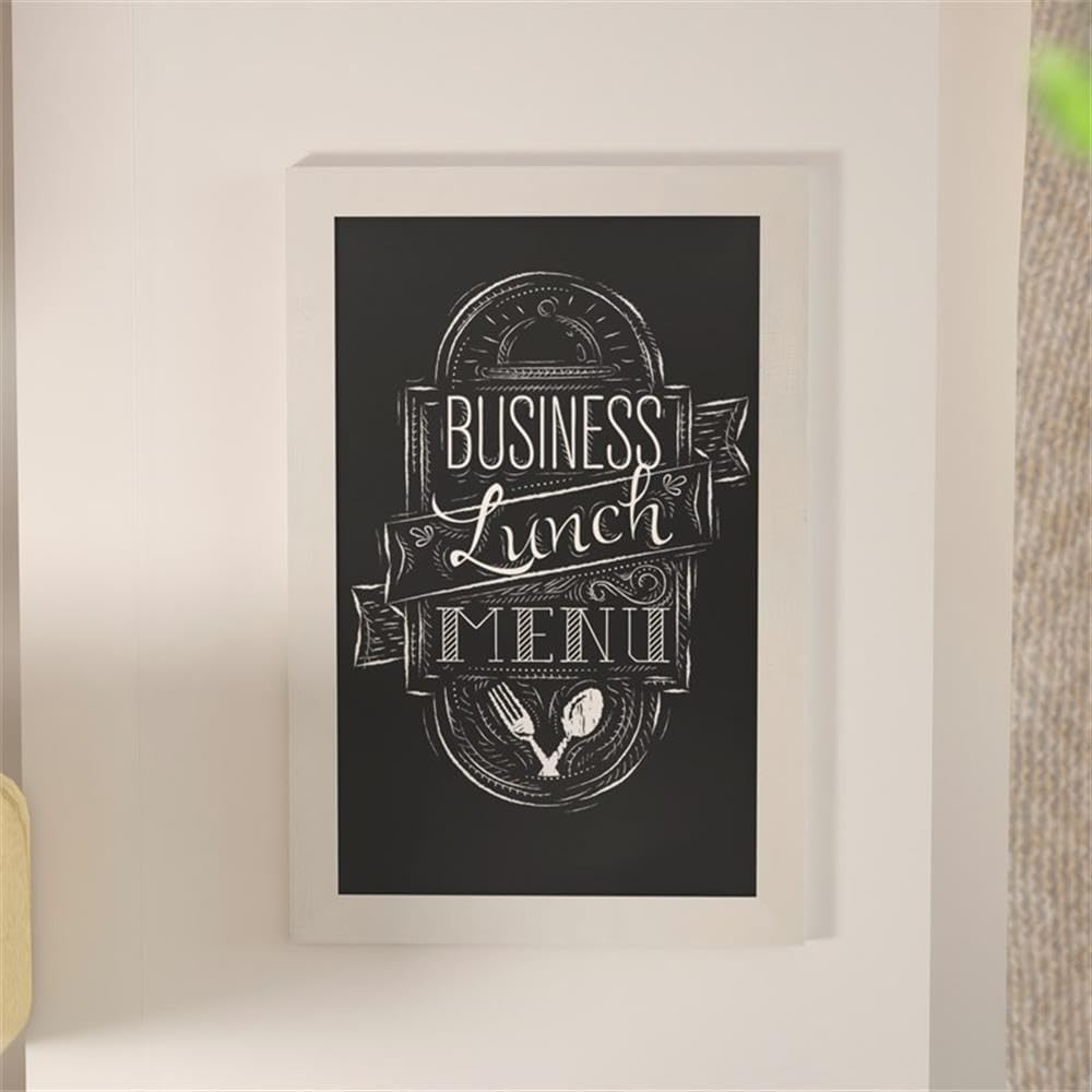 Pemberly Row 20"x30" Wall Mounted Magnetic Chalkboard, White Wooden Frame, Non-Porous Porcelain Steel Surface, Vertical or Horizontal Hanging, Liquid or Traditional Chalk Use, Home or Office