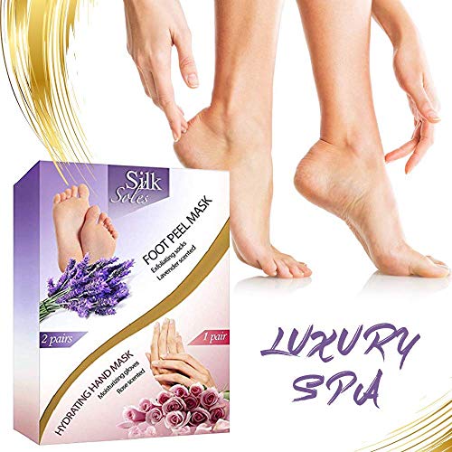 Foot Peel Mask 2 -Pack and Moisturizing Gloves Baby Feet Manicure and Pedicure Kit Exfoliating Foot Treatment Home Spa Hand Therapy Peeling Away Calluses and Dead Skin Cells
