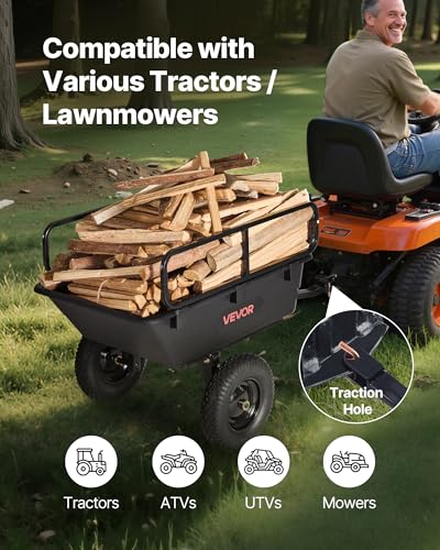 Image of VEVOR 500Lbs 10 Cu.Ft. ATV UTV Trailer Tow Behind Dump Cart, Heavy Duty Pull Behind Utility Dump Trailer for Lawn Mower Trailer Tractor Garden Yard with 16in Tires