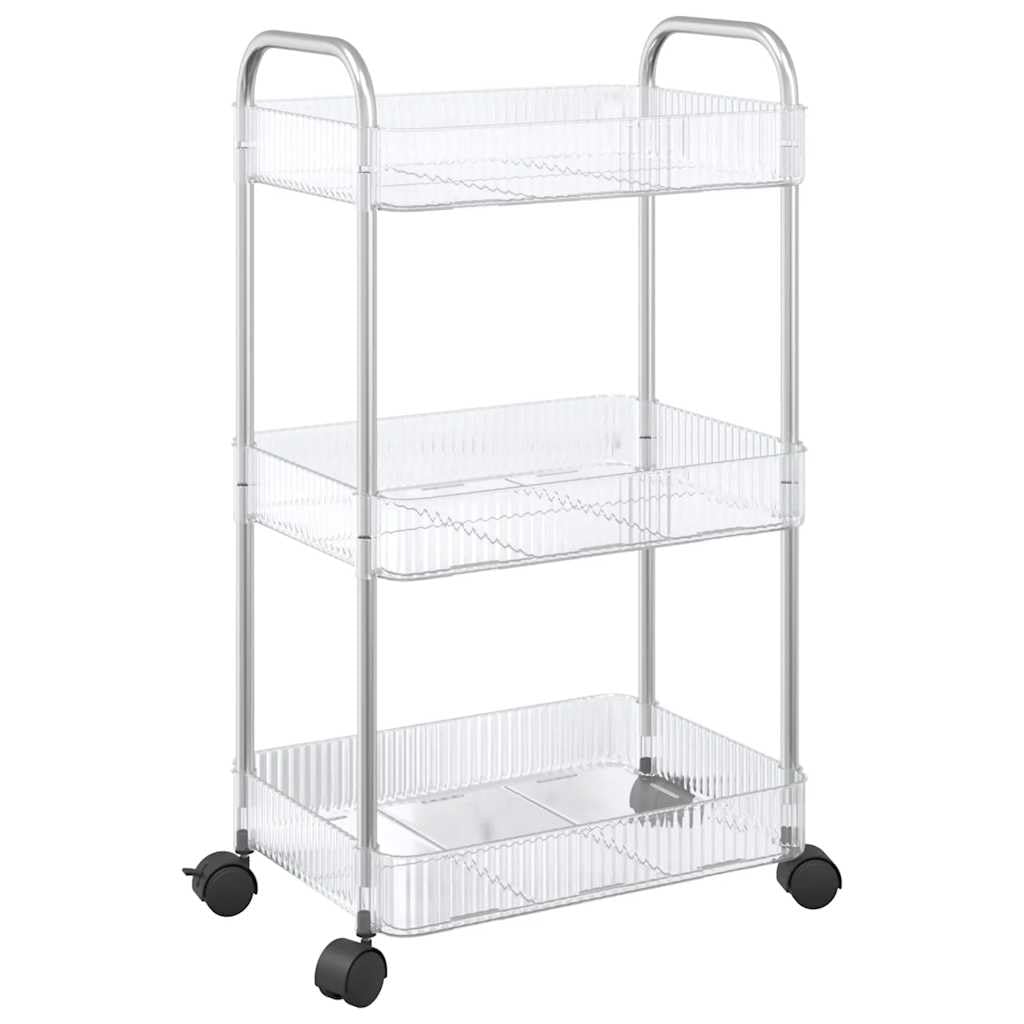 Carrello portaoggetti 3 ripiani in acrilico trasparente, 37 x 28 x 68 cm