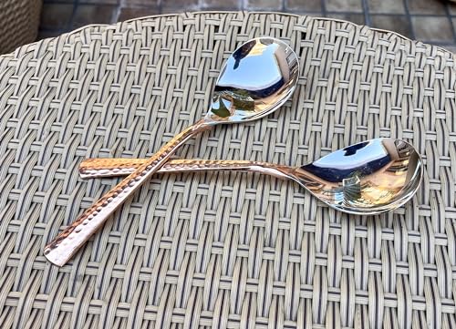 Image of Stainless Steel And Copper Made Serving Spoon Set Metal Kitchen Dining And Cutlery | Steel And Copper Metalic Finish | A Touch of Elegance to Your Dining And Serving (Pack of 2) ,21 Cm