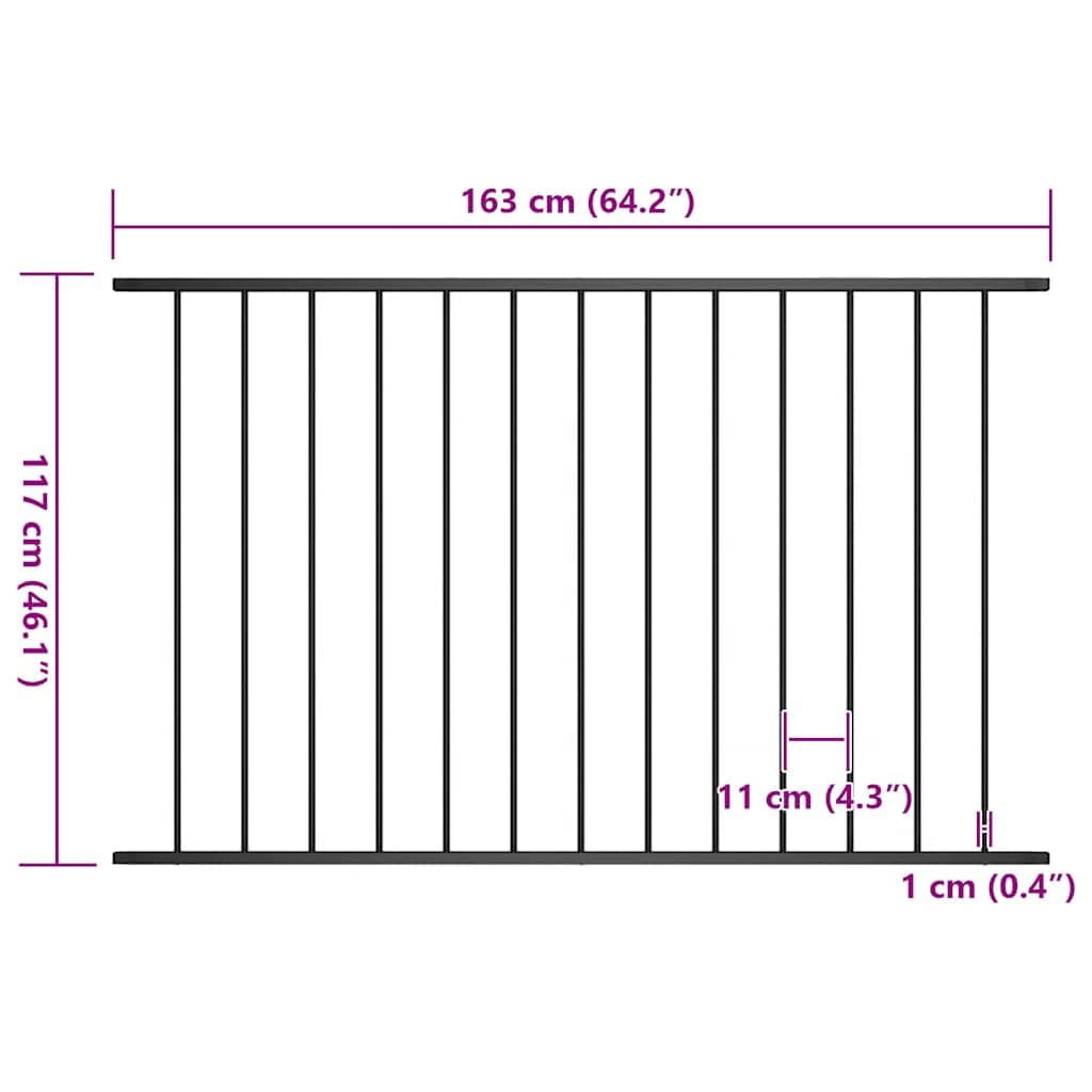 vidaXL Panel de Valla con Postes Cerca Cercado con Palos Vallado Pario Exterior Acero con Recubrimiento en Polvo Negro 1,7x1,25 m